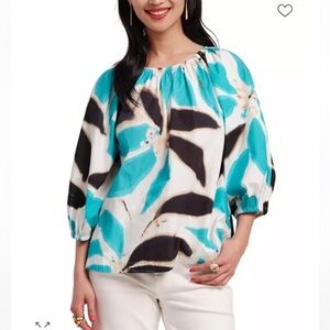 Frances Valentine Bliss Top Banana Leaf Blue-Multi size S